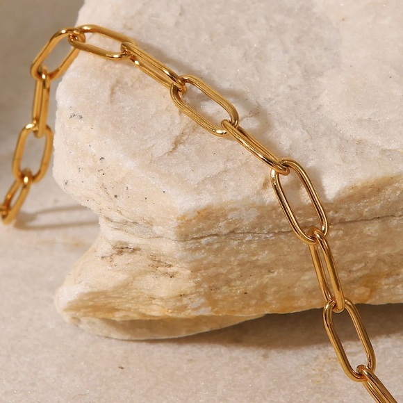 New 18K Gold Stainless Steel Paperclip Anklet - Picture 1 of 5